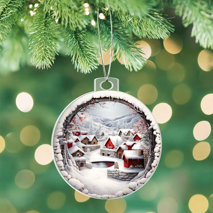 Snowy Christmas Village 3D Scene Personalized Acrylic Ornament