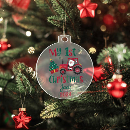 My First Christmas Santa in Tractor Personalized Acrylic Ornament