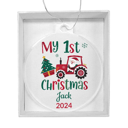 My First Christmas Santa in Tractor Personalized Acrylic Ornament