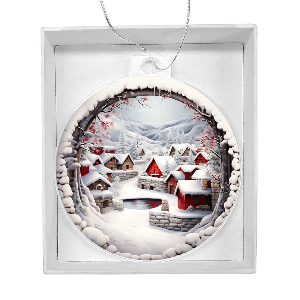 Snowy Christmas Village 3D Scene Personalized Acrylic Ornament