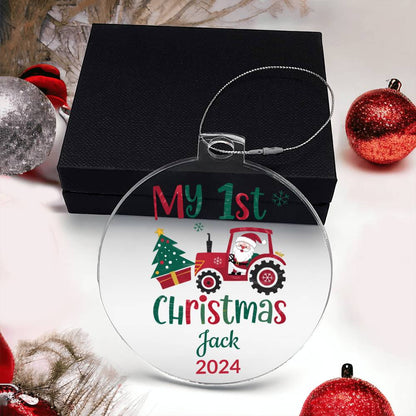 My First Christmas Santa in Tractor Personalized Acrylic Ornament