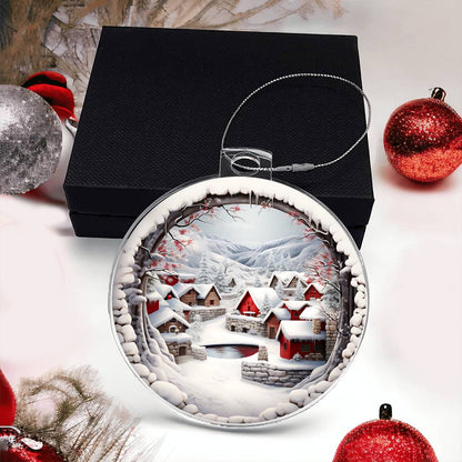 Snowy Christmas Village 3D Scene Personalized Acrylic Ornament