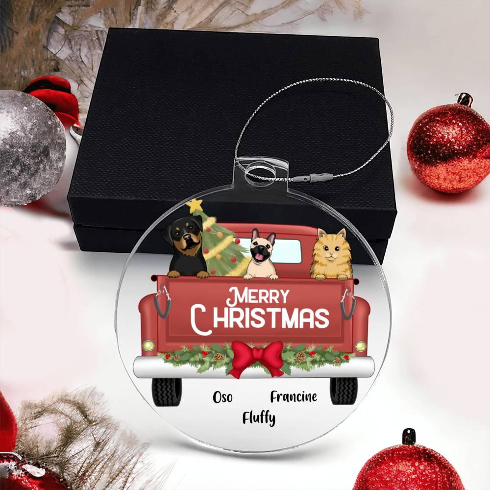 Pet Personalized Christmas Truck Acrylic Keepsake Ornament - Mallard Moon Gift Shop