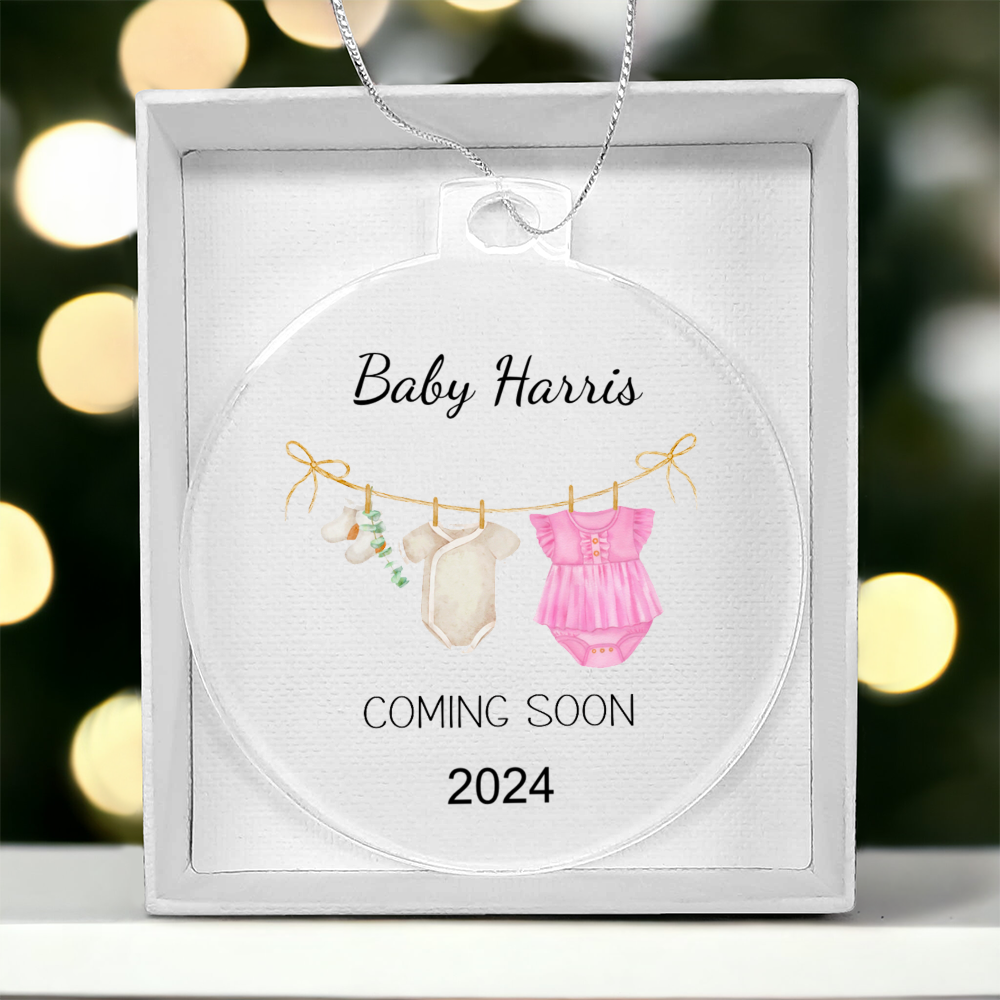 Personalized Christmas Ornament for Expectant Mom, Baby Girl Coming Soon