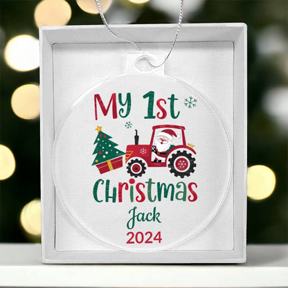 My First Christmas Santa in Tractor Personalized Acrylic Ornament