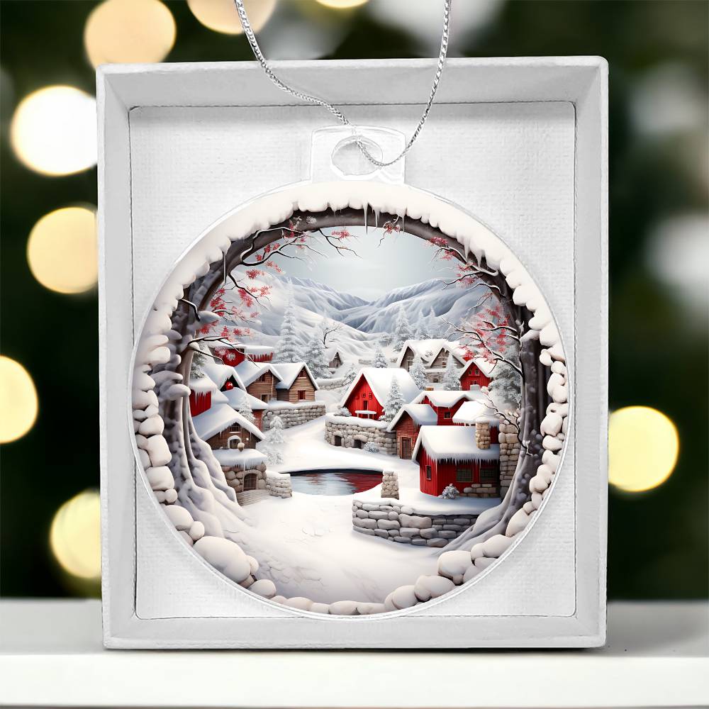 Snowy Christmas Village 3D Scene Personalized Acrylic Ornament