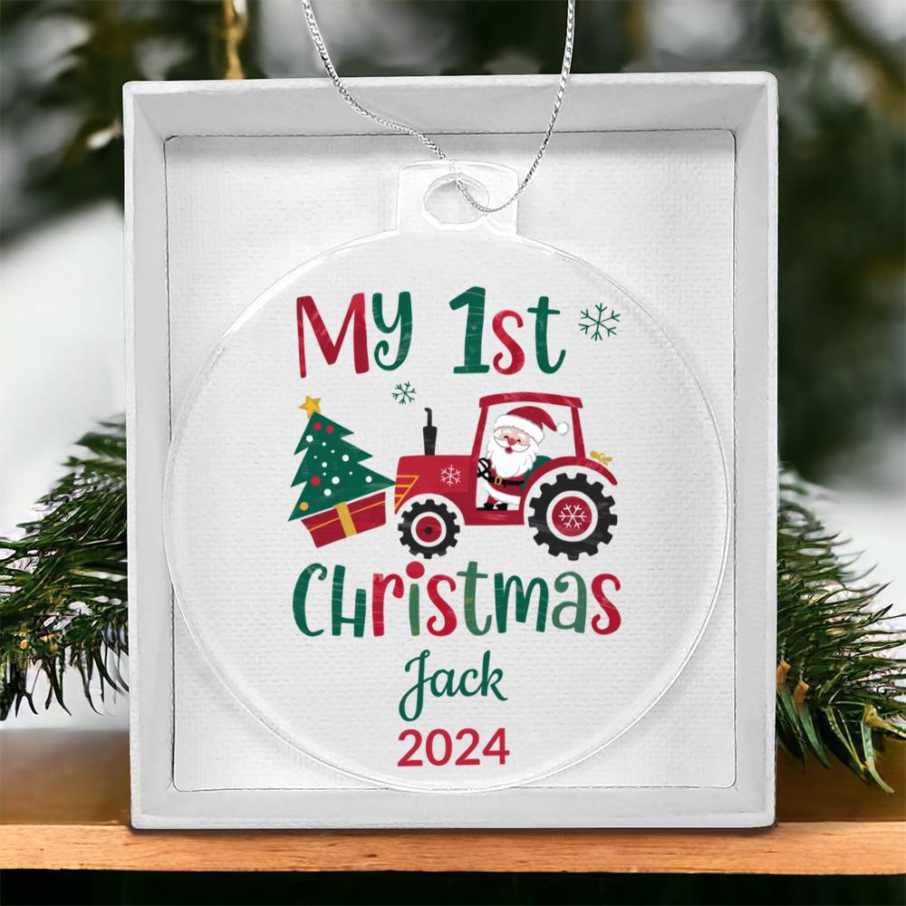 My First Christmas Santa in Tractor Personalized Acrylic Ornament