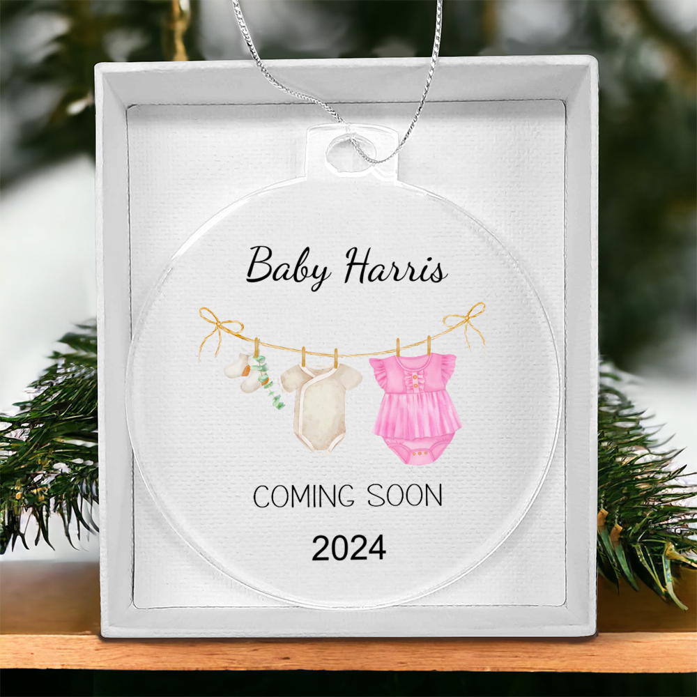 Personalized Christmas Ornament for Expectant Mom, Baby Girl Coming Soon