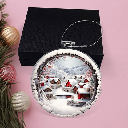 Snowy Christmas Village 3D Scene Personalized Acrylic Ornament