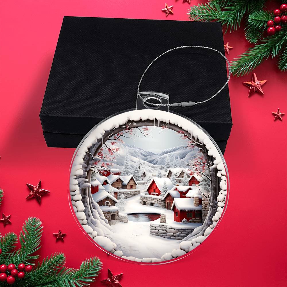 Snowy Christmas Village 3D Scene Personalized Acrylic Ornament