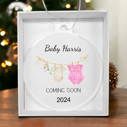 Personalized Christmas Ornament for Expectant Mom, Baby Girl Coming Soon