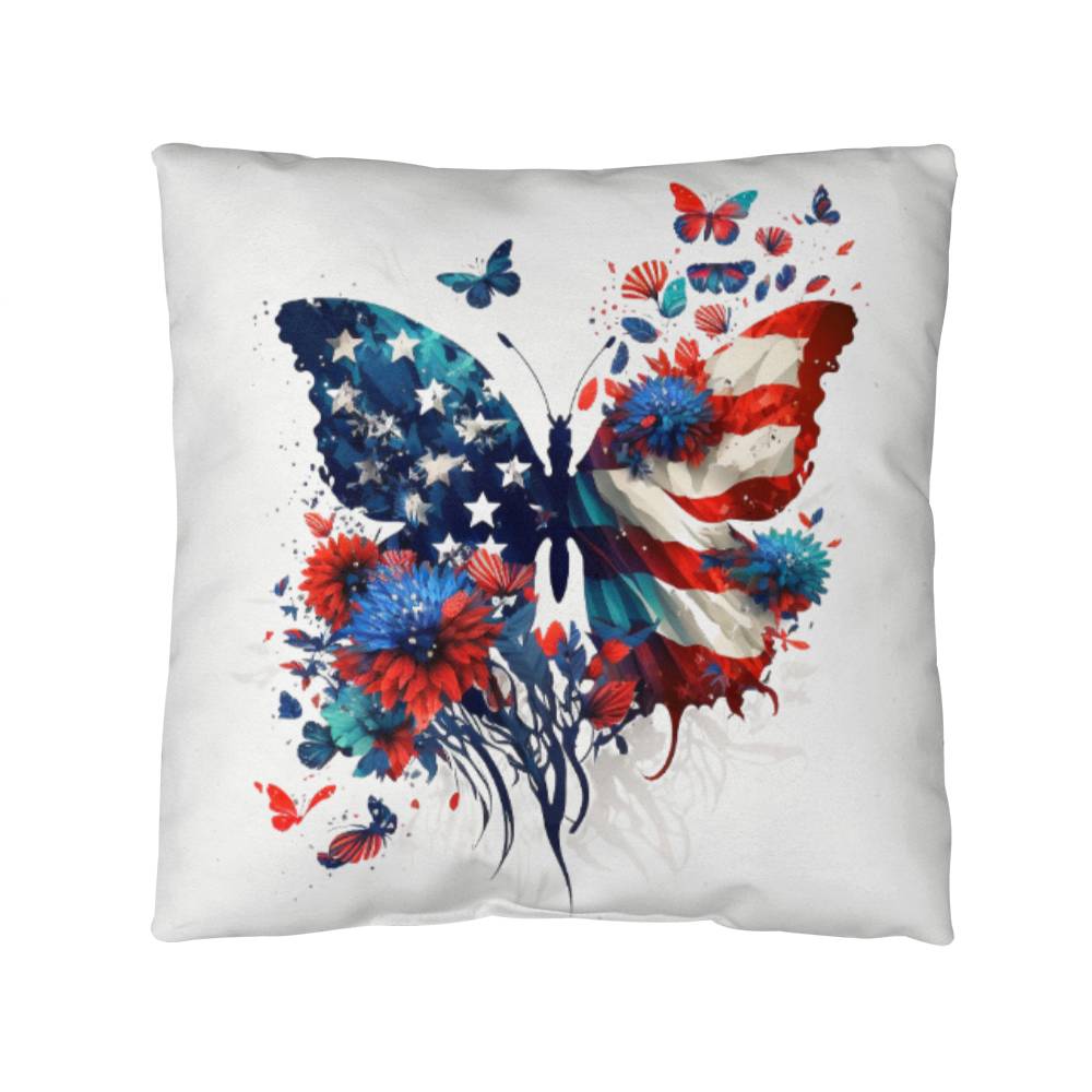 American Flag Patriotic Butterfly Indoor-Outdoor Pillow