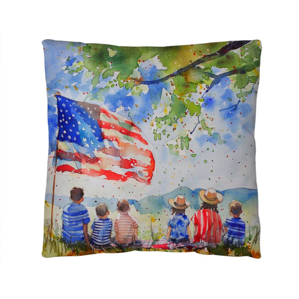 Patriotic Home Decor Waiting for Fireworks Fourth of July Indoor-Outdoor Pillow