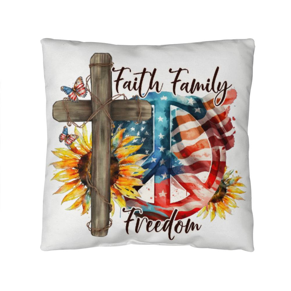 Faith Family Freedom Patriotic Indoor-Outdoor Pillow