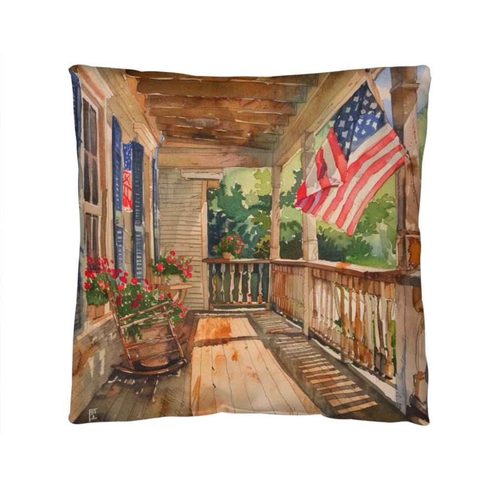 Patriotic Country Porch Scene Indoor-Outdoor Polyester Printed Pillow