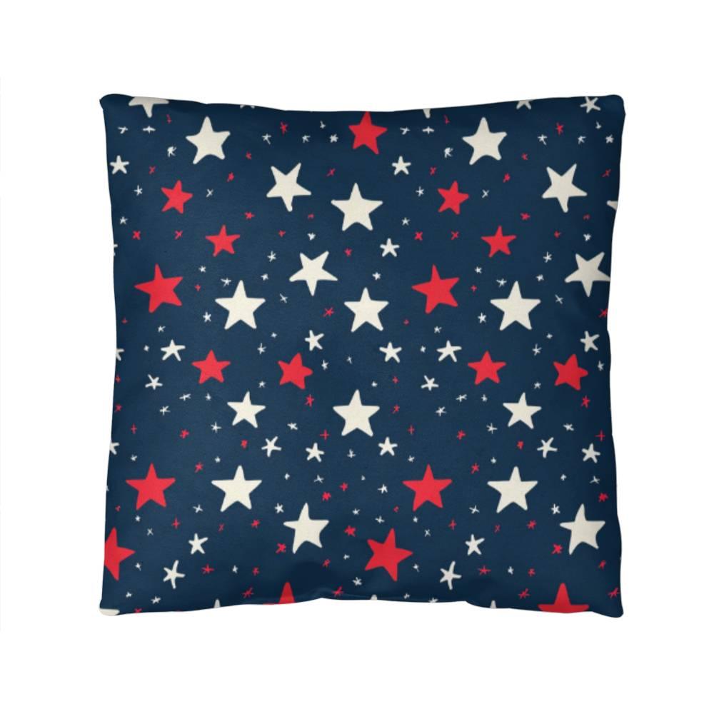 Red and White Stars on Navy Blue Patriotic Indoor-Outdoor Pillow