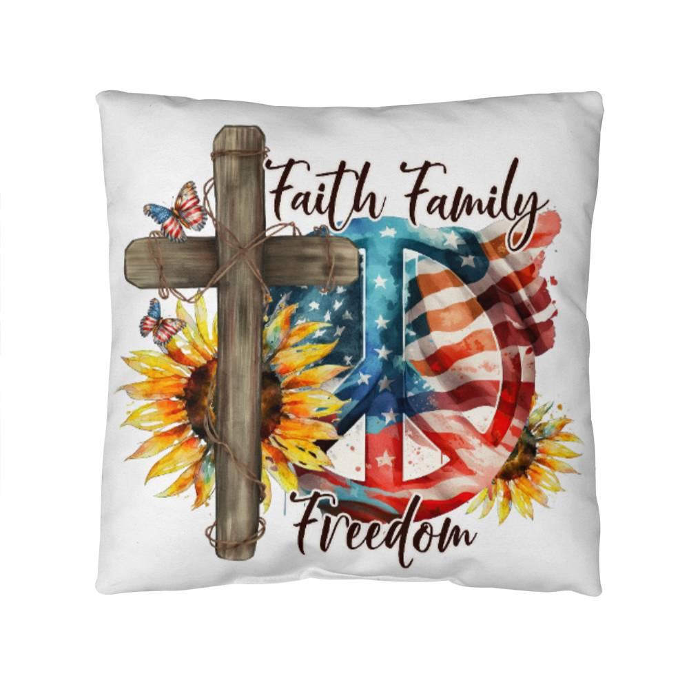 Faith Family Freedom Patriotic Comfy Indoor-Outdoor Pillow