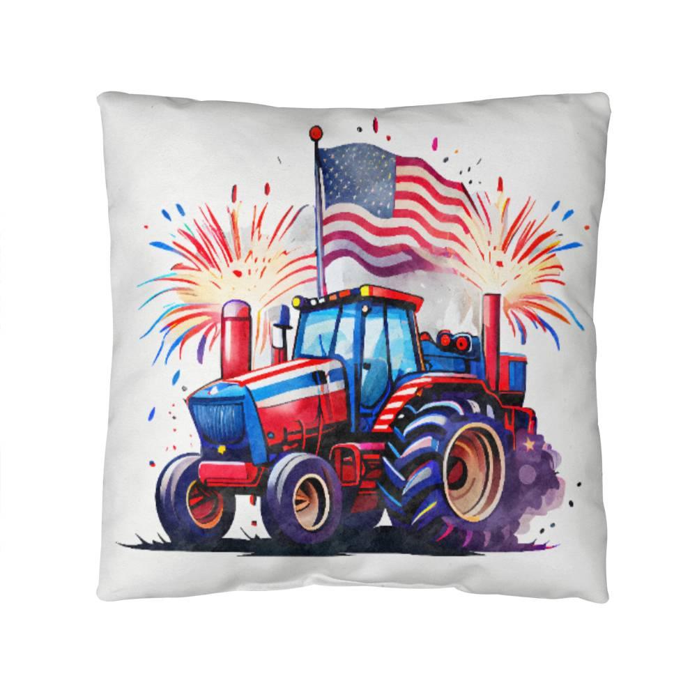 Tractor Fourth of July Parade Patriotic Indoor-Outdoor Pillow