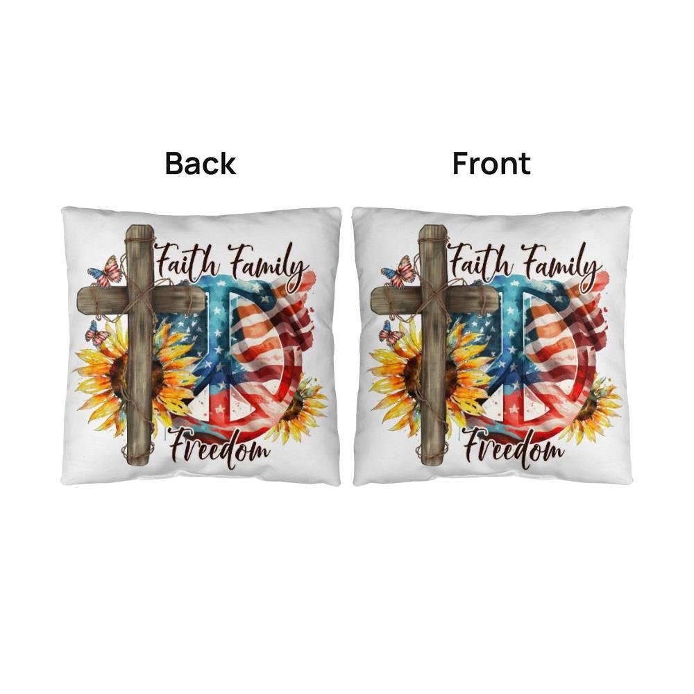 Faith Family Freedom Patriotic Comfy Indoor-Outdoor Pillow