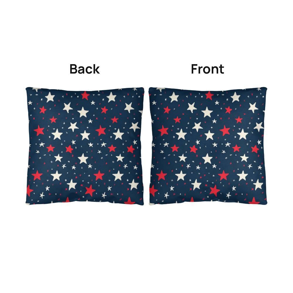 Red and White Stars on Navy Blue Patriotic Indoor-Outdoor Pillow