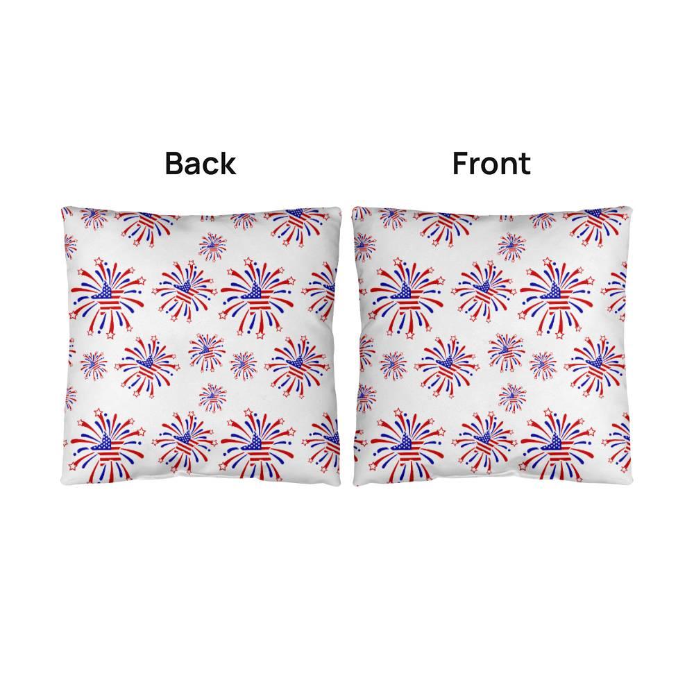 Star Red White and Blue Fireworks 4th of July Patriotic Indoor-Outdoor Pillow