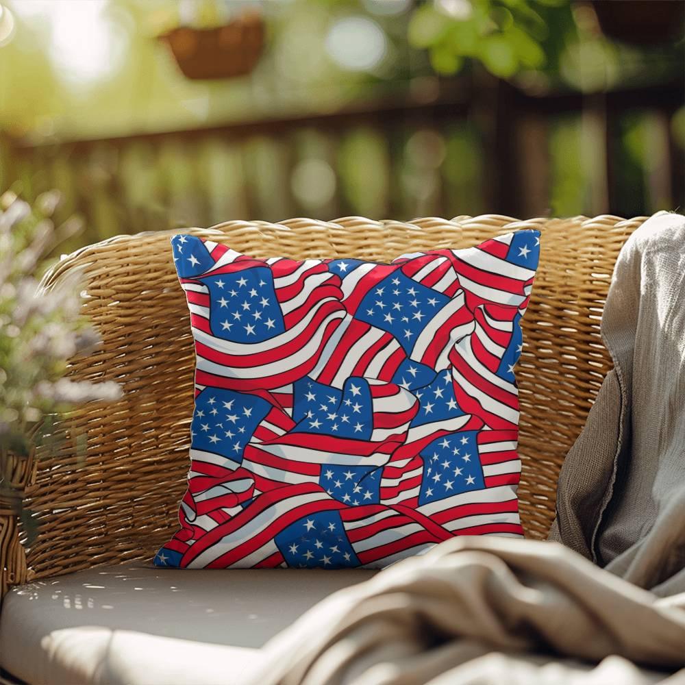 Patriotic American Flags Indoor-Outdoor Printed Pillow