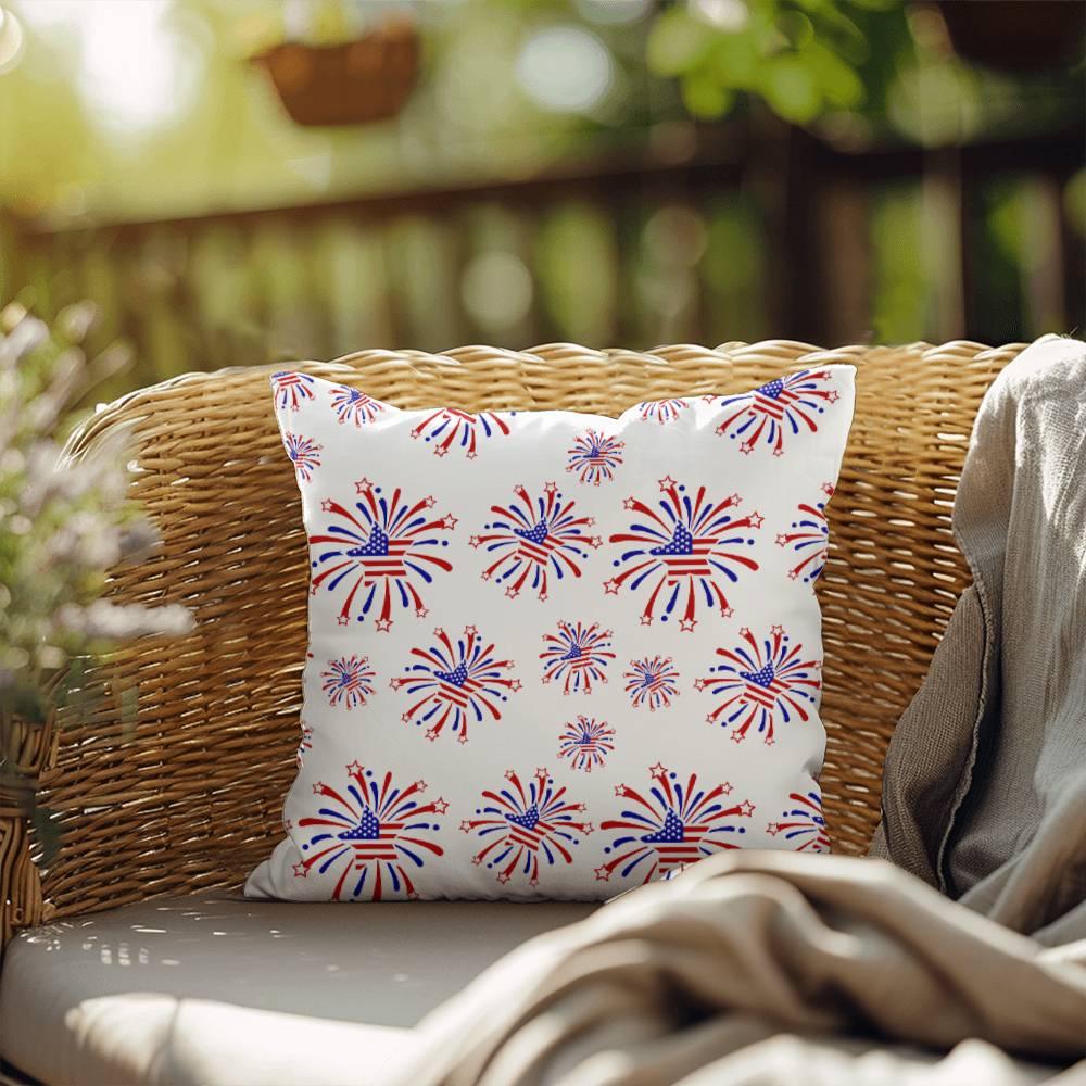 Star Red White and Blue Fireworks 4th of July Patriotic Indoor-Outdoor Pillow