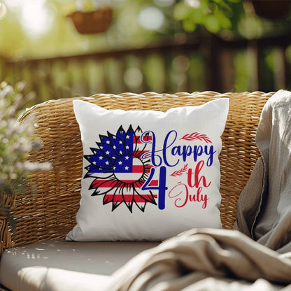 Happy 4th of July Sunflower Patriotic Indoor-Outdoor Pillow