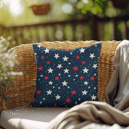 Red and White Stars on Navy Blue Patriotic Indoor-Outdoor Pillow