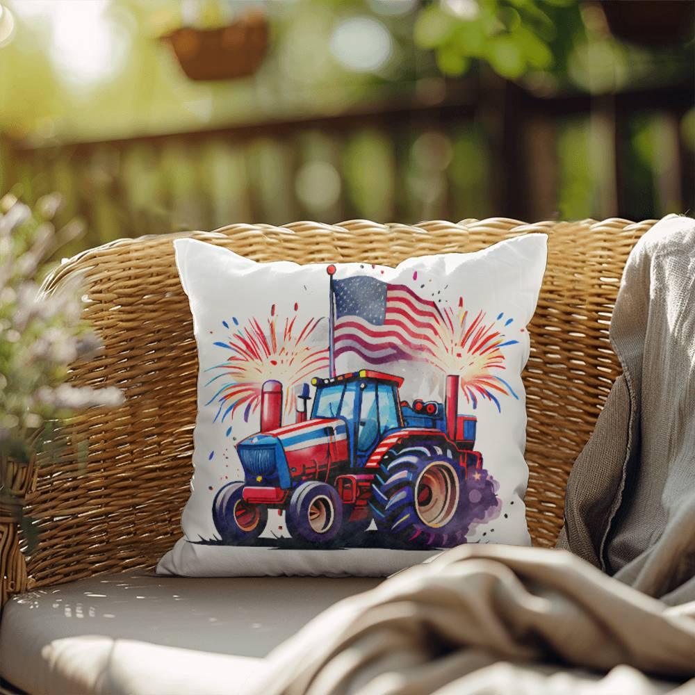 Tractor Fourth of July Parade Patriotic Indoor-Outdoor Pillow