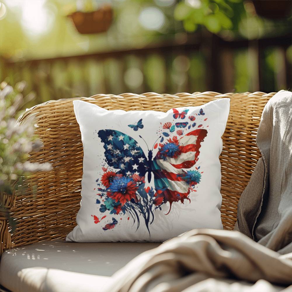 American Flag Patriotic Butterfly Indoor-Outdoor Pillow