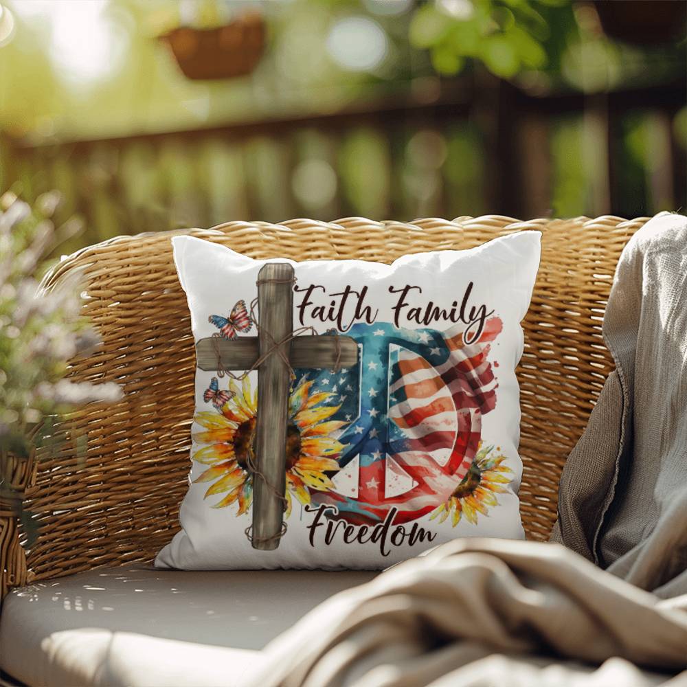 Faith Family Freedom Patriotic Indoor-Outdoor Pillow