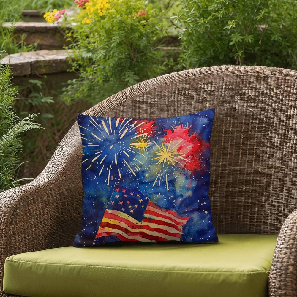 Fireworks Flag and Freedom Patriotic Indoor-Outdoor Home Decor Pillow