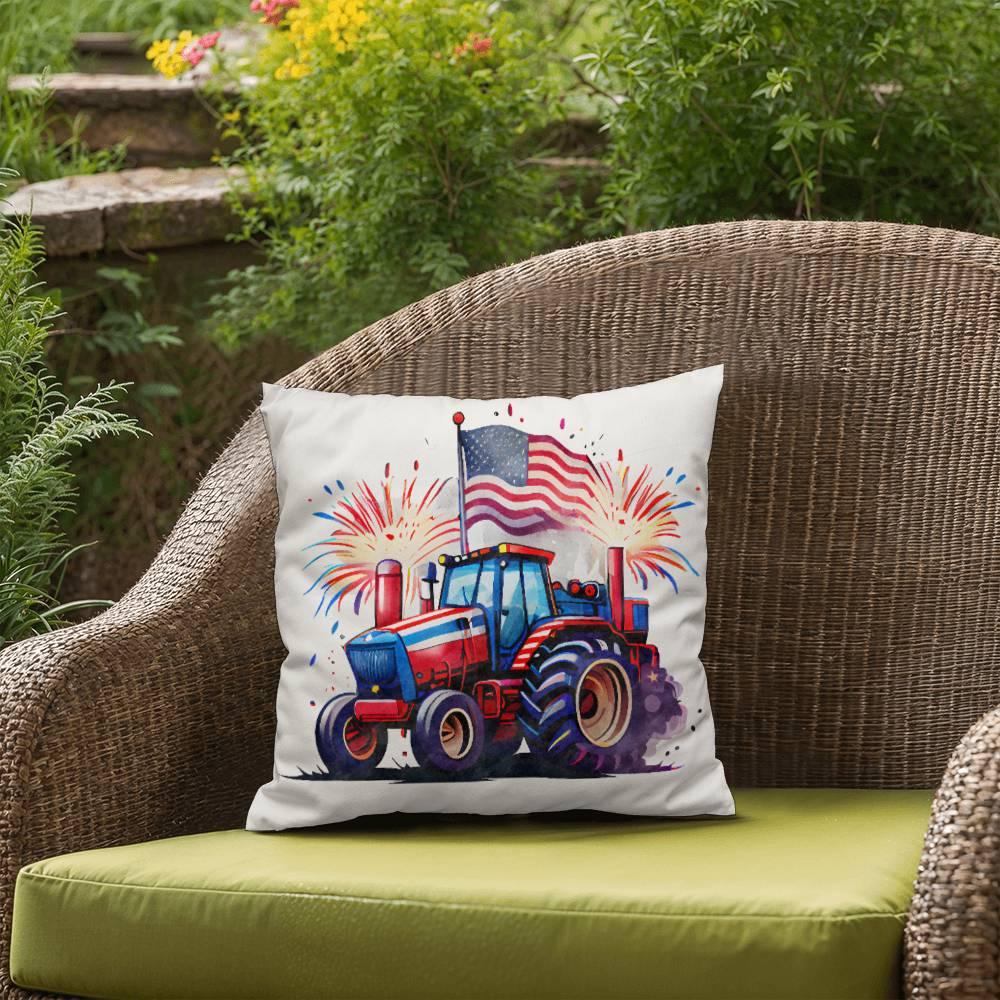 Tractor Fourth of July Parade Patriotic Indoor-Outdoor Pillow