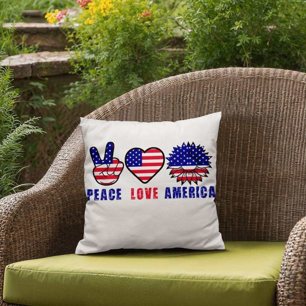 Peace Love America Patriotic Indoor-Outdoor Pillow