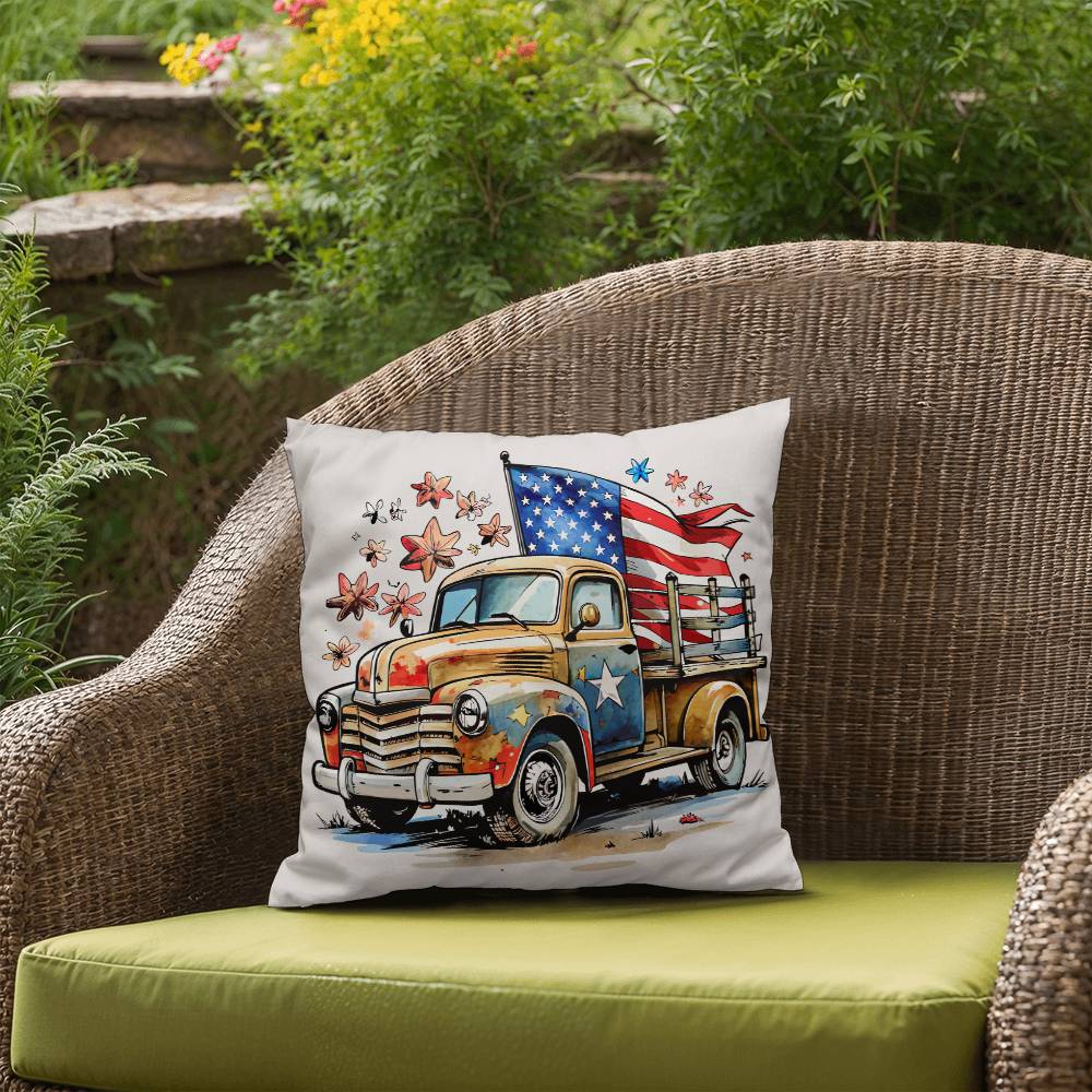 Patriotic Vintage Truck Fourth of July Home Decor Indoor-Outdoor Pillow