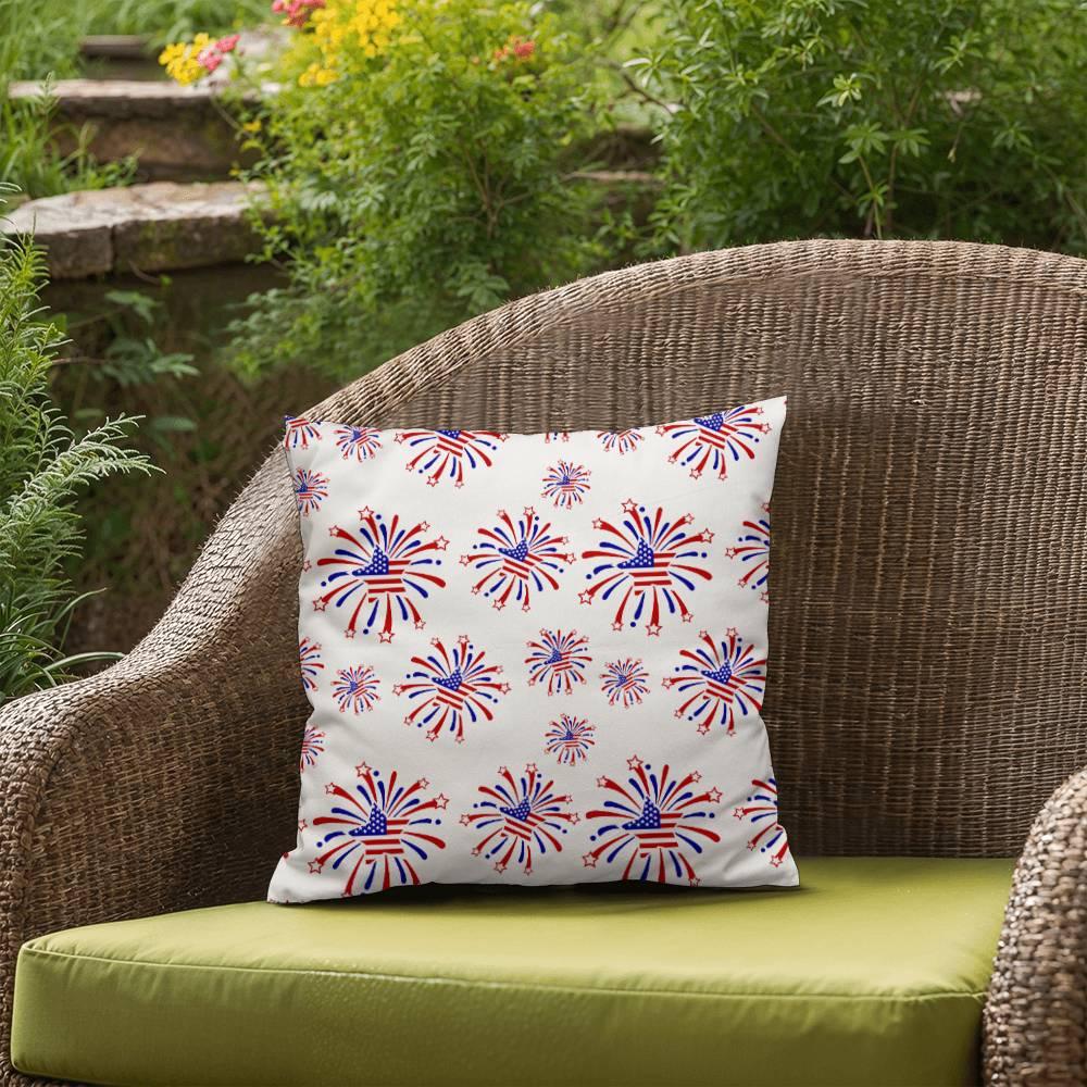 Star Red White and Blue Fireworks 4th of July Patriotic Indoor-Outdoor Pillow