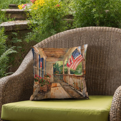 Patriotic Country Porch Scene Indoor-Outdoor Polyester Printed Pillow