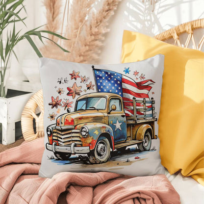 Patriotic Vintage Truck Fourth of July Home Decor Indoor-Outdoor Pillow