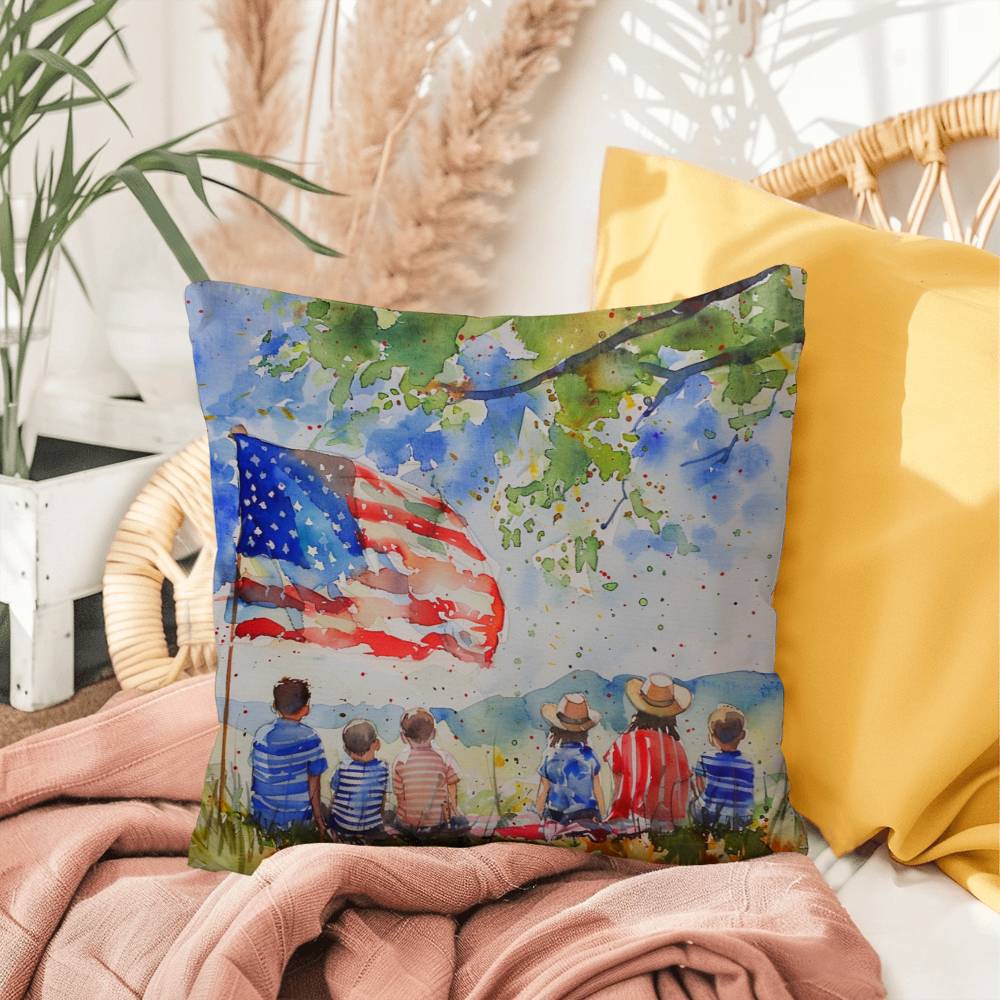 Patriotic Home Decor Waiting for Fireworks Fourth of July Indoor-Outdoor Pillow