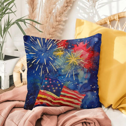 Fireworks Flag and Freedom Patriotic Indoor-Outdoor Home Decor Pillow