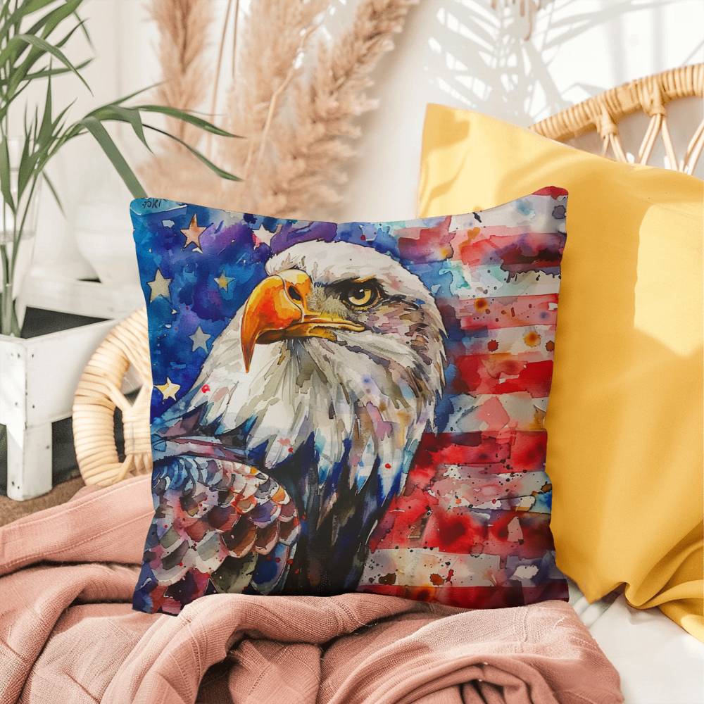 Eagle with American Flag Patriotic Indoor/Outdoor Pillow Decor