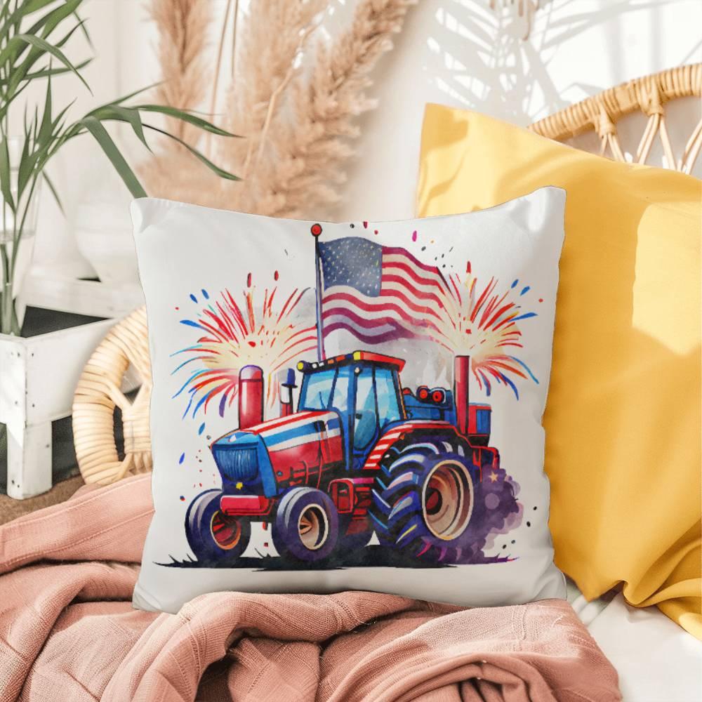 Tractor Fourth of July Parade Patriotic Indoor-Outdoor Pillow