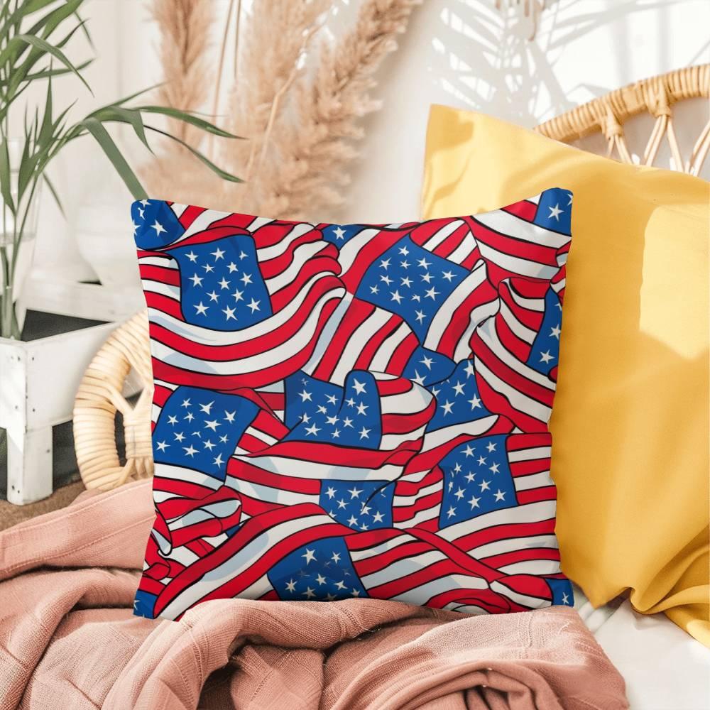 Patriotic American Flags Indoor-Outdoor Printed Pillow