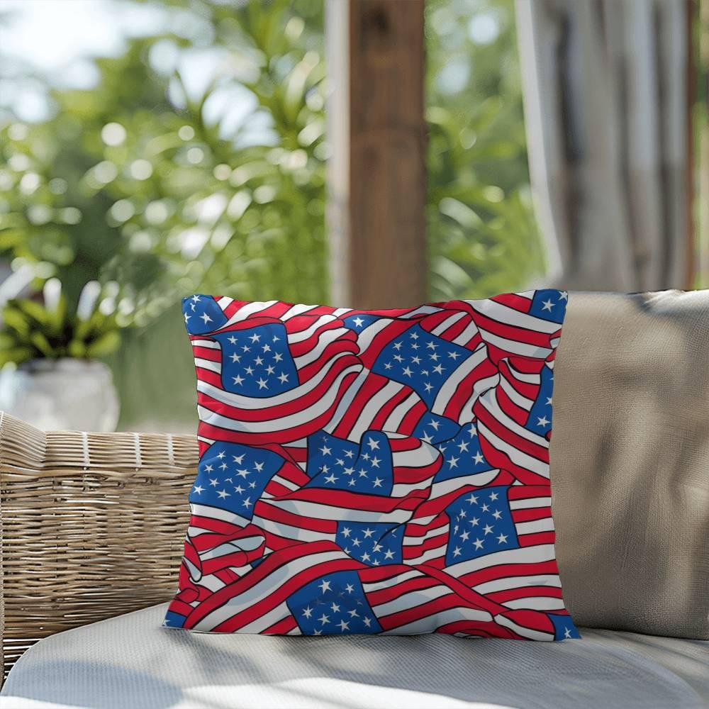 Patriotic American Flags Indoor-Outdoor Printed Pillow