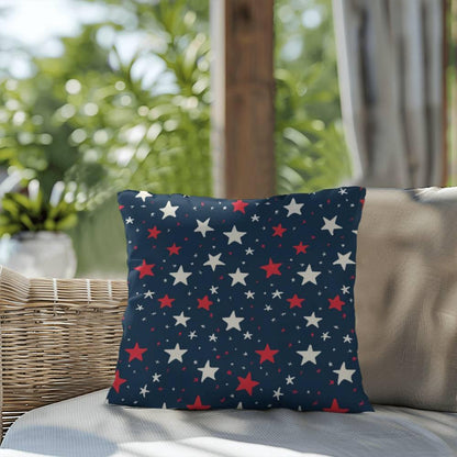 Red and White Stars on Navy Blue Patriotic Indoor-Outdoor Pillow