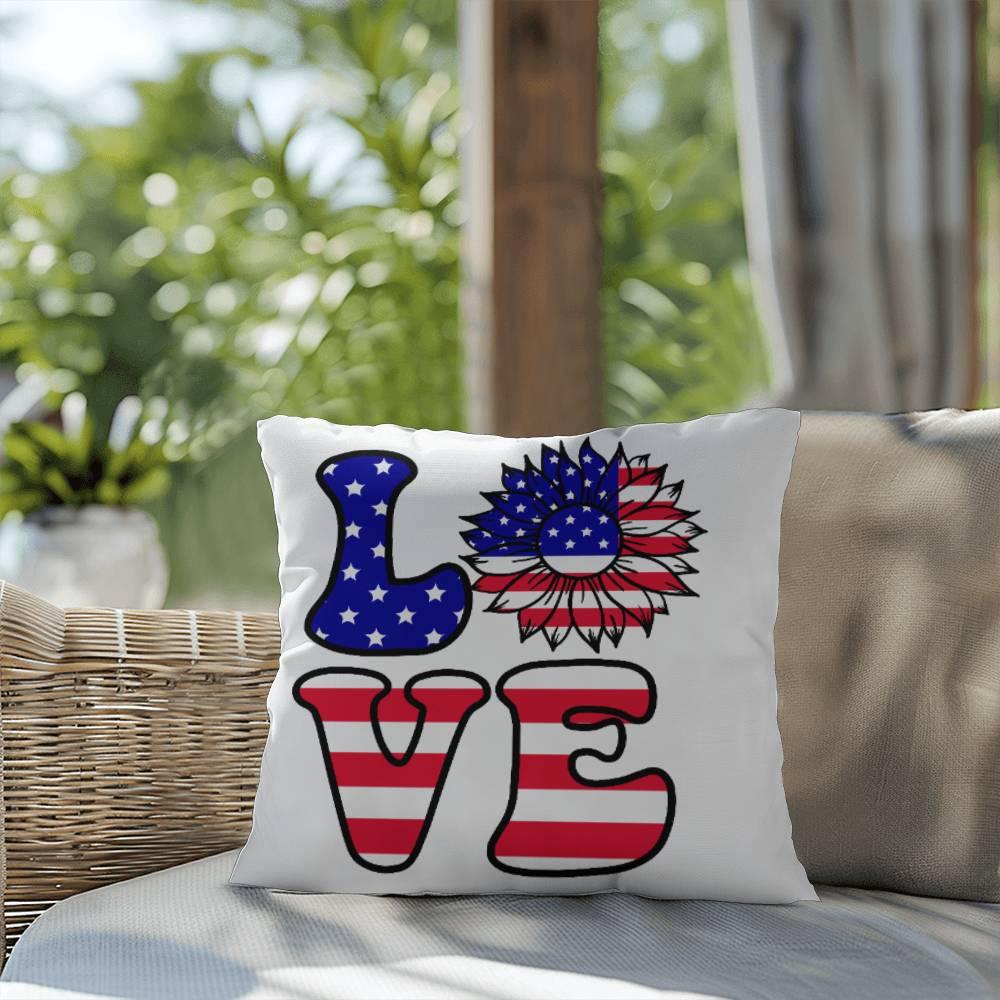 Red, White and Blue Love Patriotic Comfy Indoor-Outdoor Pillow