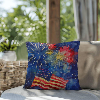 Fireworks Flag and Freedom Patriotic Indoor-Outdoor Home Decor Pillow