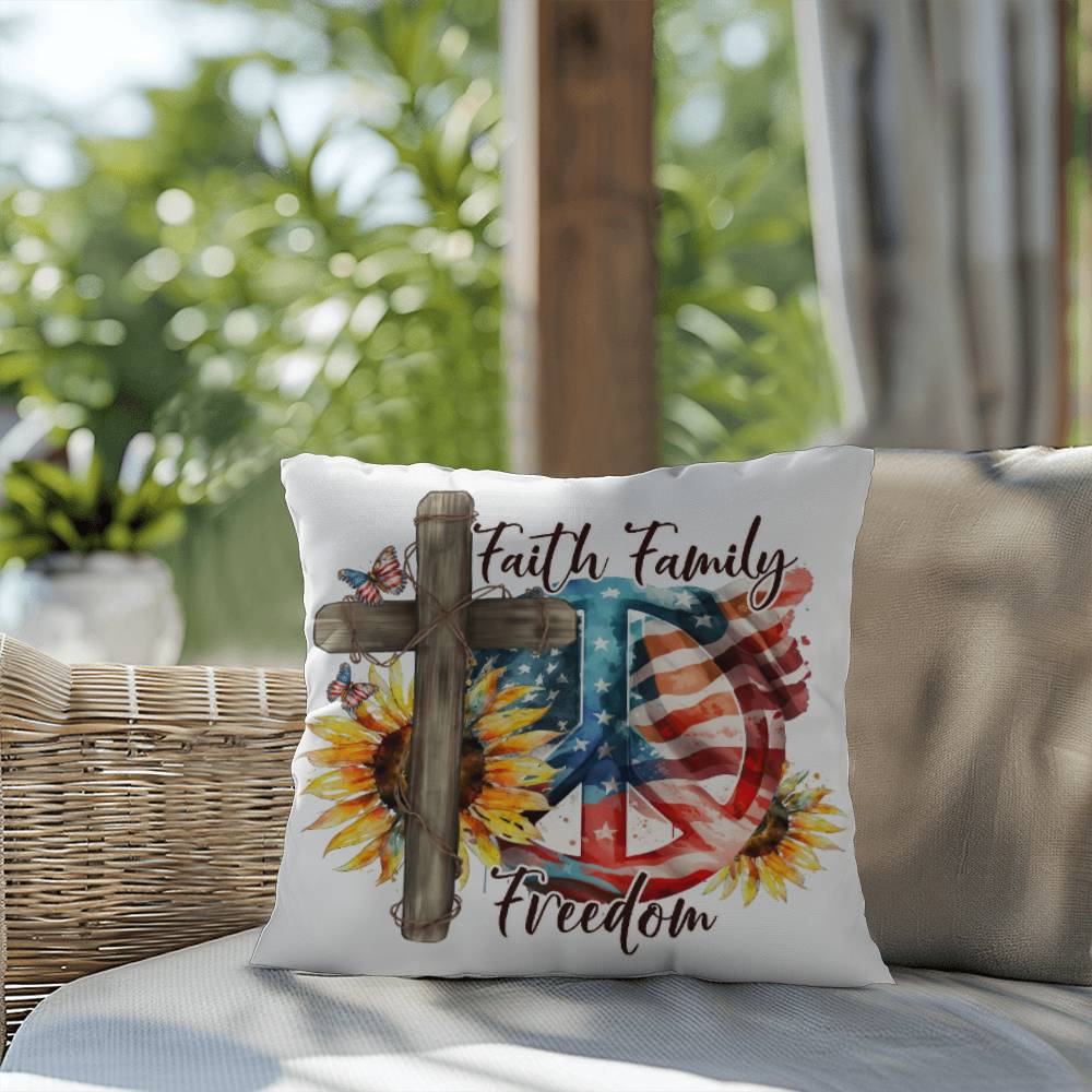 Faith Family Freedom Patriotic Indoor-Outdoor Pillow