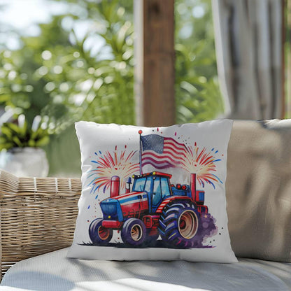 Tractor Fourth of July Parade Patriotic Indoor-Outdoor Pillow